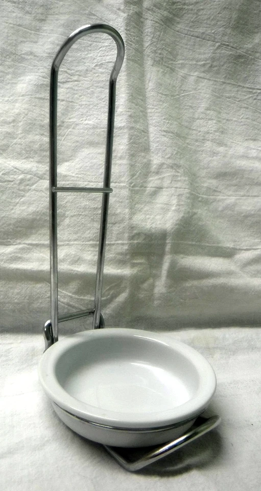 Pampered Chef SPOON REST #1678 Excellent Cond 3 pcs Ceramic Dish Metal Rack 8+" - Image 1 of 4
