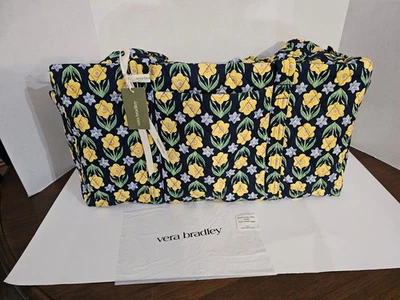  Vera Bradley Large Original Duffel Bag Daffodils / Yellow, Blue. Travel Bag NWT - Image 1 of 4