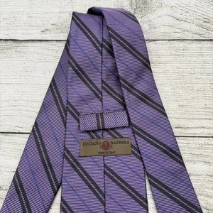 LUCIANO BARBERA Men’s 100% Silk Necktie ITALY Designer STRIPED Purple Blue 60" - Picture 1 of 7