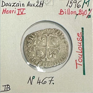 DOUZAIN AUX 2 H (Henri IV) 1596 M - Pièce de Monnaie en Billon // B - Picture 1 of 2