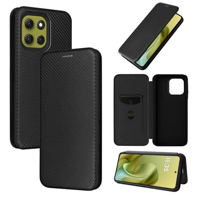 WIGENTO Für Motorola Moto G86 5G Carbon Faser Textur Hybrid Flip Schutz Hülle Schwarz