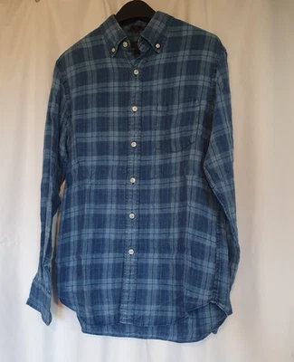 J Crew Mens Linen Shirt (Baird McNutt Irish Linen) Blue Check Size S 36in - Image 1 of 4