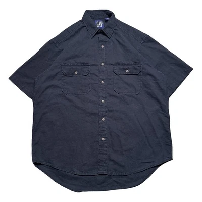 Vintage 90s Gap Black Linen Camp Button Down Shirt Mens Size M Baggy Y2K Grunge - Image 1 of 4