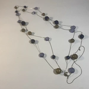 Vintage 60 inch LONG Stone & Metallic Beaded Necklace - Picture 1 of 5