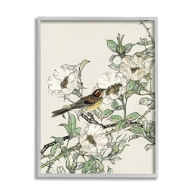 Arte Giclee Floral y Pájaro Enmarcado por Nan | Gorrión, Hoja, Decoración de Pared Estampada Foto 1 de 4