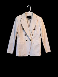 Banana Republic White Double-Breasted Blazer Jacket Gold Crest Buttons Women 4 - Picture 1 of 4