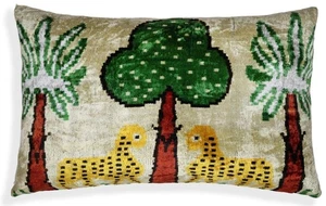 Safari Scene Silk Velvet Pillow 16x24 Handmade Luxury Cushion - Picture 1 of 7