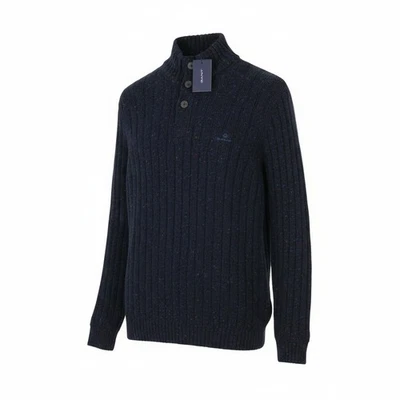 Gant Neps Buttons Mock Neck Hommes Pull 2XL Bleu Laine Mélange Tricot RRP179 - Photo 1/4