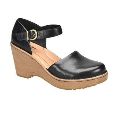 NEW Born Womens Size 10 Nellie Comfort Black Leather Mary Jane Wedges  - Image 1 of 4