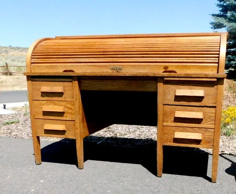 Antique Solid Quartersawn Honey Oak Roll Top Desk w Interior -Chicago c1900 HOT! Cover