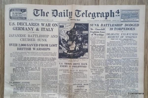 Periódico THE DAILY TELEGRAPH Original Segunda Guerra Mundial - 12 de diciembre de 1941 - EE. UU. DECLARA LA GUERRA - Imagen 1 de 7