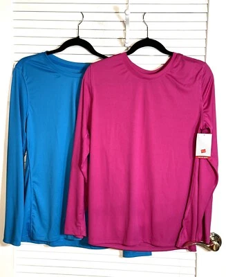 Camisa Hanes Sport Active Gear rosa azul pacote com 2 manga longa GG feminina nova com etiquetas - Imagem 1 de 4