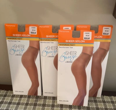 Pantimedias Sheer Breeze Gildan de nailon transparente reforzadas 4 pares regulares nuevas en paquete Foto 1 de 4