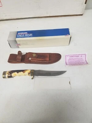 Vintage Schrade USA 153UH Golden Spike Uncle Henry Fixed Blade Knife - Image 1 of 4
