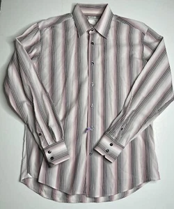 Versace Collection Pink Mens Multi Color Striped Button Dress Shirt Size 16.5/42 - Picture 1 of 8