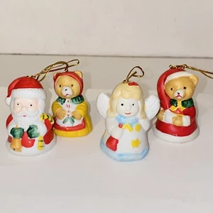 Juego De Colección De 4 Adornos De Navidad Campana Figurados Porcelana Bisque Pintado A Mano - Imagen 1 de 10