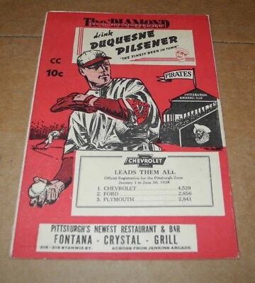 1938 Pittsburgh Pirates vs Boston Braves Baseball Scorecard Program Unscored - Image 1 of 4