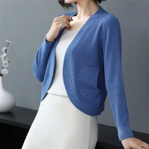 Women Cropped Shrug Jacket Bolero Top Knit Cardigan Open Front Sweater Elegant - Picture 1 of 15