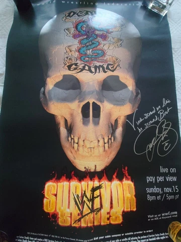 WWF/WWE 1998 Survivor Series Deadly Games Original Poster signed by Mick Foley Cover