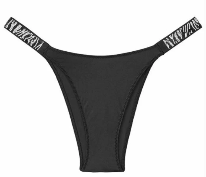 Victorias Secret Brazilian Rhinestone Bling Thong Panty Sz XL Zebra Black