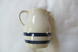 Roseville Pottery Vintage Robinson Ransbottom Ivory with Blue Bands 1Pt. Pitcher - Picture 1 of 5