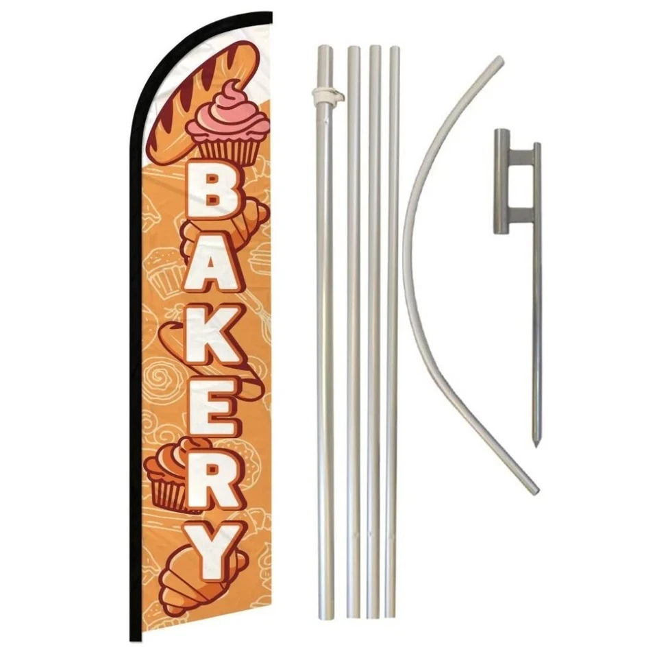Bakery White Advertising Windless Banner Flag & Flag Pole Kit & Ground Spike - Image 1 of 1