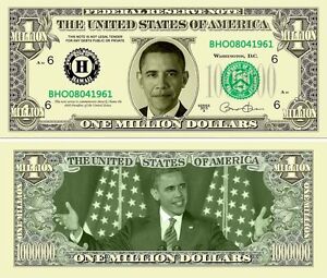 Barack Obama Million Dollars $ USA Money Bill President Stars Novelty Not Real