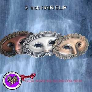 Mardi Gras Mask Hair Clip, Medium Hand Crafted Metal Made in the USA - Bild 1 von 3