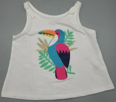 Novo Top Papagaio Tropical Branco Crazy 8 Meninas, 18 a 24 Meses - Imagem 1 de 4