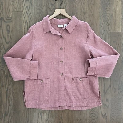 Sigrid Olsen Vintage 100% Linen Woven Chore Coat Lightweight Jacket Dusty Rose L - Image 1 of 4