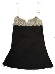 Repose Black & Ivory Slip nighty Size Medium 100% cotton lace trim nightdress - Picture 1 of 2