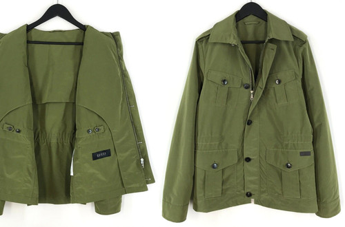 Giacca Uomo GUCCI Tom Ford Ligth Poliestere Verde Multitasche Giacca 46 S