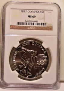 1983 P US Olympic Silver $1 Commemorative NGC MS69 - Picture 1 of 2