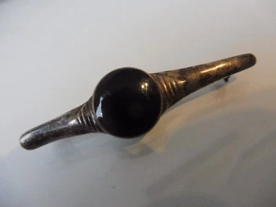 Bella Vecchio Spilla 925 Argento Con Onice - Immagine 1 di 3