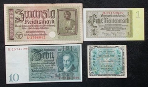 Lot of 10,20,1/2,1 WW2 REICHSMARK NAZI GERMANY CURRENCY GERMAN BANKNOTES - Picture 1 of 6