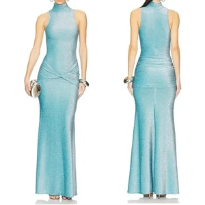 Vestido Delfi Collective Roya en Azul Metálico Brillante Talla Grande Elastizado Glamour - Imagen 1 de 10