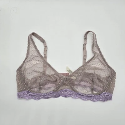 Free People Intimately Bra Womens 36D Purple Mesh Lace Soft Cup Bralette Sheer - Image 1 of 4