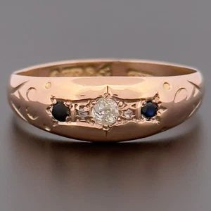 Vintage 9ct Rose Gold Diamond & Sapphire Five Stone Ring UK Size P Hallmarked - Picture 1 of 10