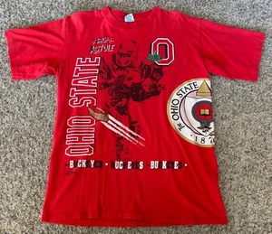 Vintage 90s Ohio State Buckeyes Double Sided All Over Print AOP T-Shirt Large - Bild 1 von 14