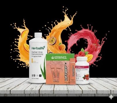Herbalife Raspberry Tea 3.6 oz +Mango Aloe Pint+30 Tropical Force Liftoff Sticks - Image 1 of 4