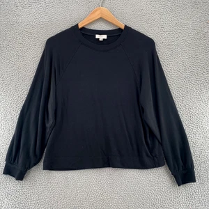 LOFT Sweatshirt Womens Large Black Long Raglan Sleeve Crew Neck Stretch Pullover - Picture 1 of 11