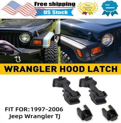 Fits Jeep Wrangler TJ Hood Latch Pins Hood Lock Hood Latches Catch Kit 1997-2006 - Image 1 of 4