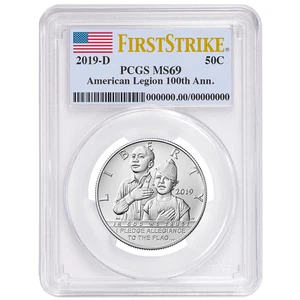 2019-D UNC 50c American Legion 100th Ann Half Dollar PCGS MS69 FS Flag Label - Picture 1 of 2