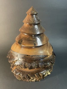 Carved Wood Christmas Pine Tree By Toby Bouder Walnut 2019 - Picture 1 of 15