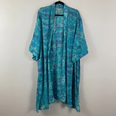 Catherines Open Front Kimono Cardigan Size 4X Blue Turquoise 3/4 Sleeves - Image 1 of 4