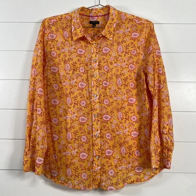 Talbots Shirt Womens XLP Petite Yellow Floral Button Front Cotton Top Blouse - Image 1 of 4