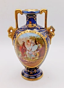 Vienna Porcelain Twin Handled Signed Blue Gold Vase Classical Scene Female Nude - Picture 1 of 13