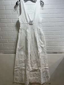 NWT! American Eagle Sleeveless Deep V Neck Scrunch Waist White Dress Large $60 - Picture 1 of 7