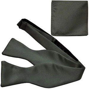 New Men's 100% Polyester Solid Formal Self-tied Bow Tie & hankie set dark gray - Picture 1 of 3