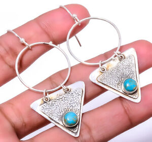 Copper Blue Turquoise 925 Sterling Silver Earring 2.42" T973